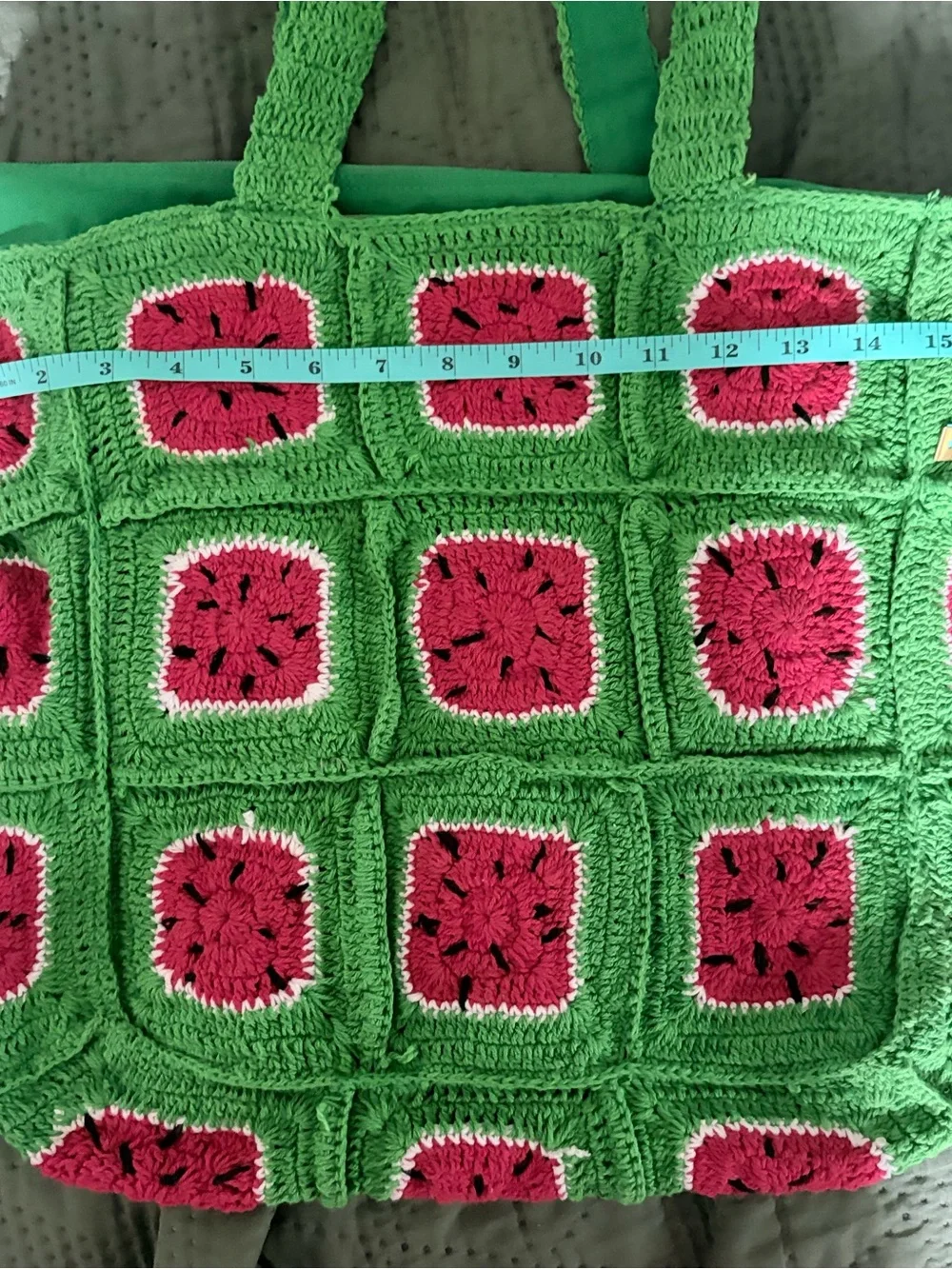 America & Beyond Watermelon Crochet Tote Bag Beaded Granny Square NWT